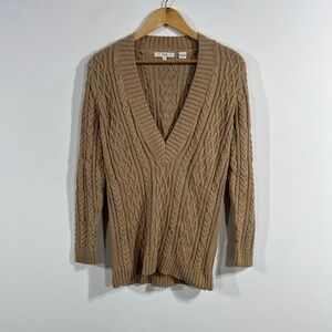 Pria Y2K Fisherman Preppy Brown Cable Knit Cotton Sweater Womens Small Old Money